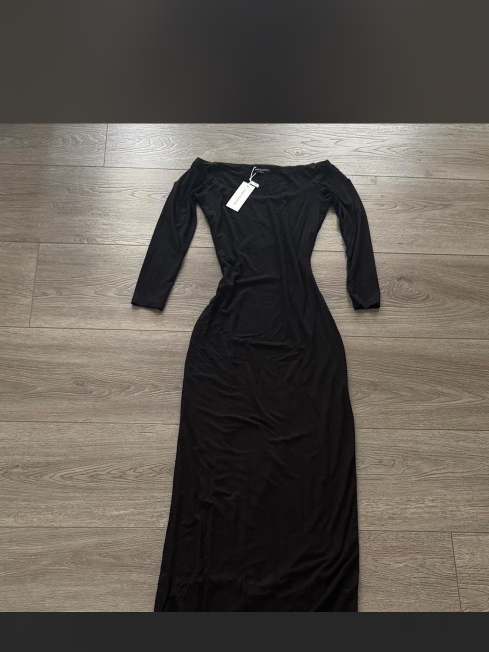 naked wardrobe Black Off-Shoulder Maxi Dress with Long Sleeves